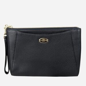 Coach Leather Large Clutch Wristlet in Midnight Blue Pebbled Leather